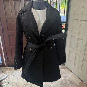 Betsey Johnson Trench Coat with hood - Leopard lined Size L